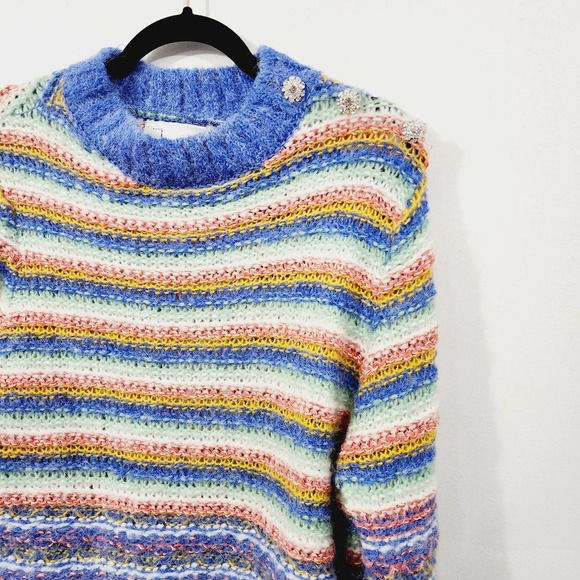 Leandra Medine Mango Rainbow Striped Long Sleeve Knit Sweater Women's Size M - Picture 8 of 12